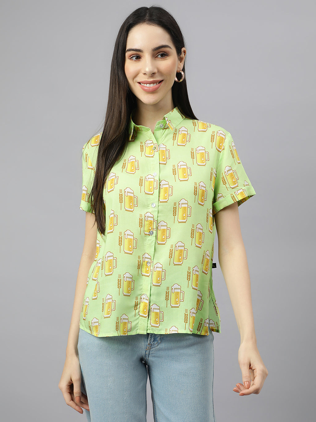 Valbone Women’s lIght Green Modal Silk Printed Shirt