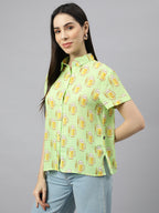 Valbone Women’s lIght Green Modal Silk Printed Shirt