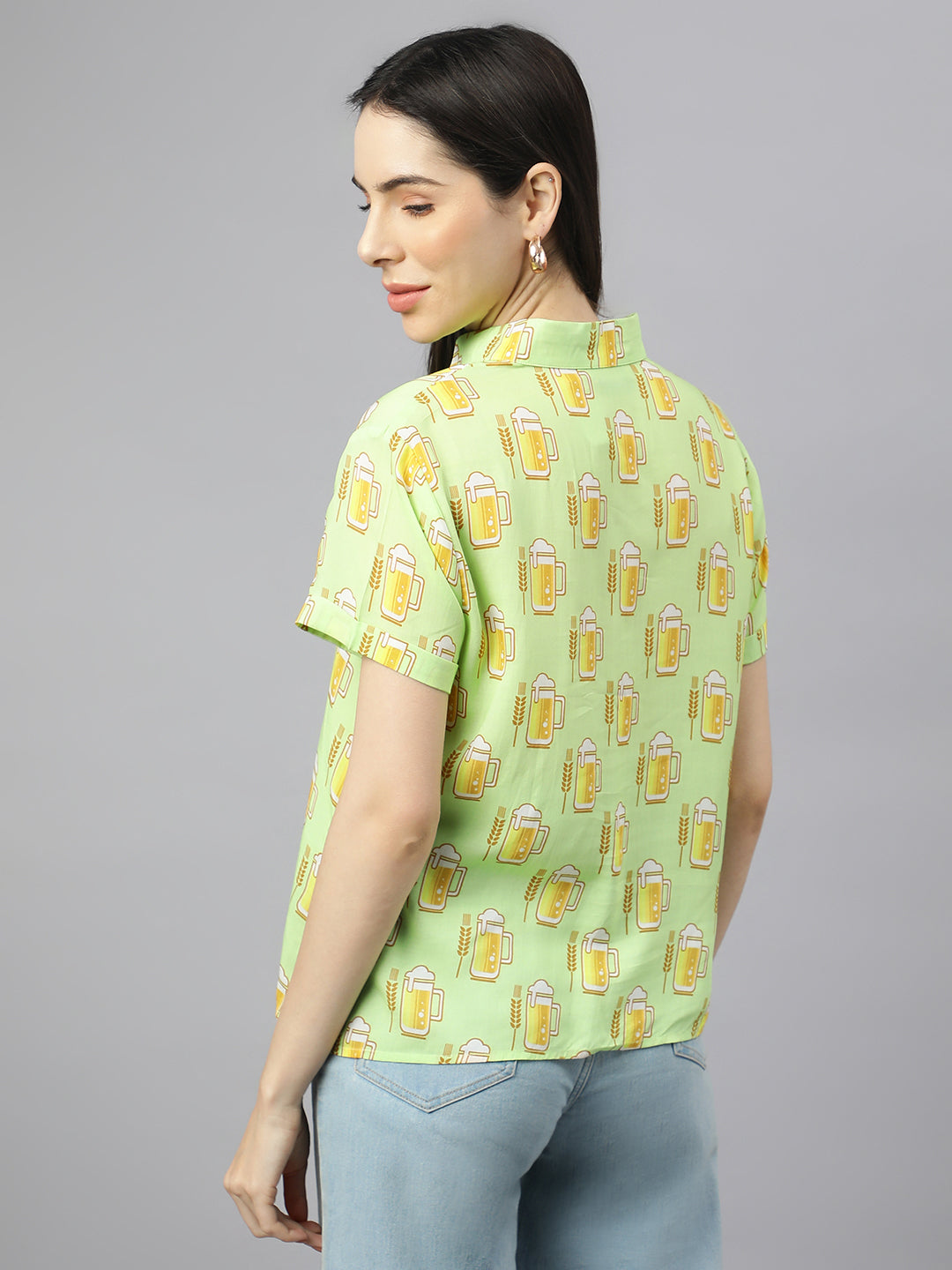 Valbone Women’s lIght Green Modal Silk Printed Shirt