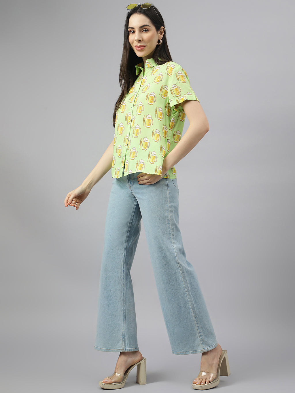 Valbone Women’s lIght Green Modal Silk Printed Shirt