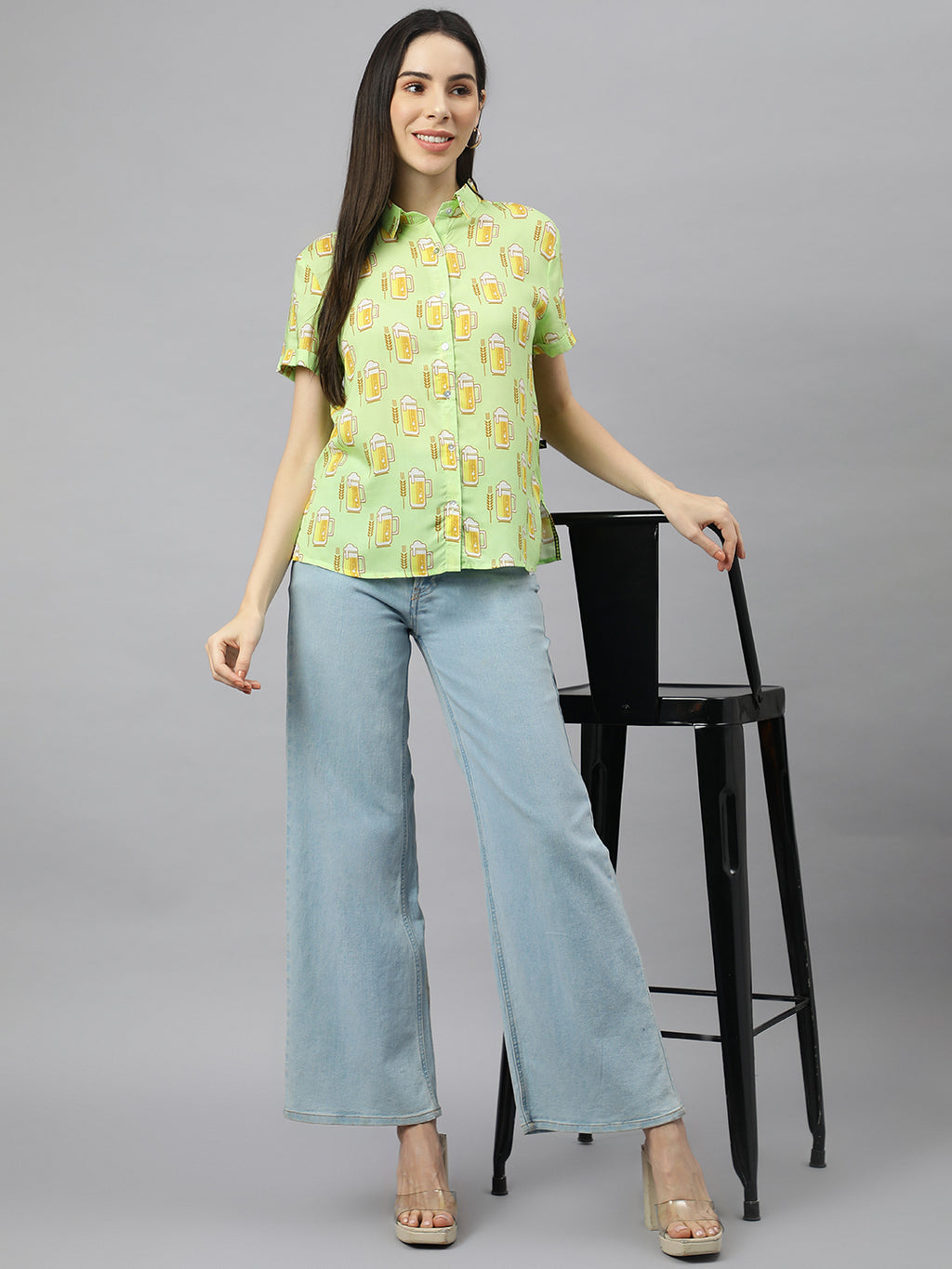 Valbone Women’s lIght Green Modal Silk Printed Shirt