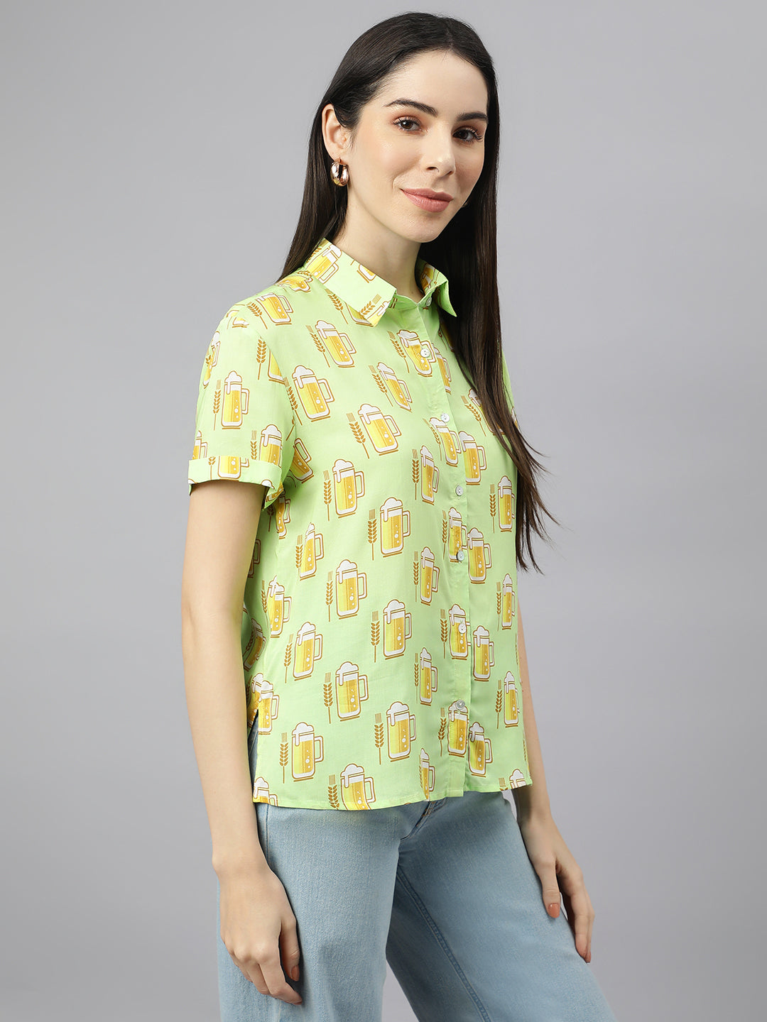 Valbone Women’s lIght Green Modal Silk Printed Shirt