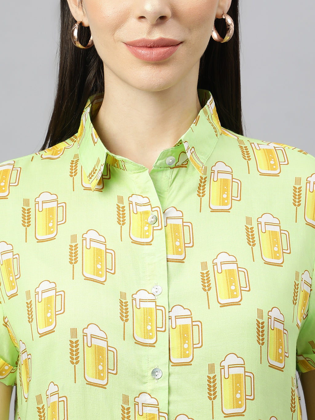 Valbone Women’s lIght Green Modal Silk Printed Shirt