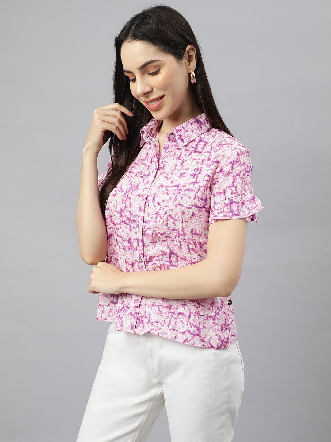 Valbone Women’s Pink Modal Silk Printed Shirt