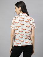 Valbone Women’s White Modal Silk Animal Printed Shirt Half Sleeves