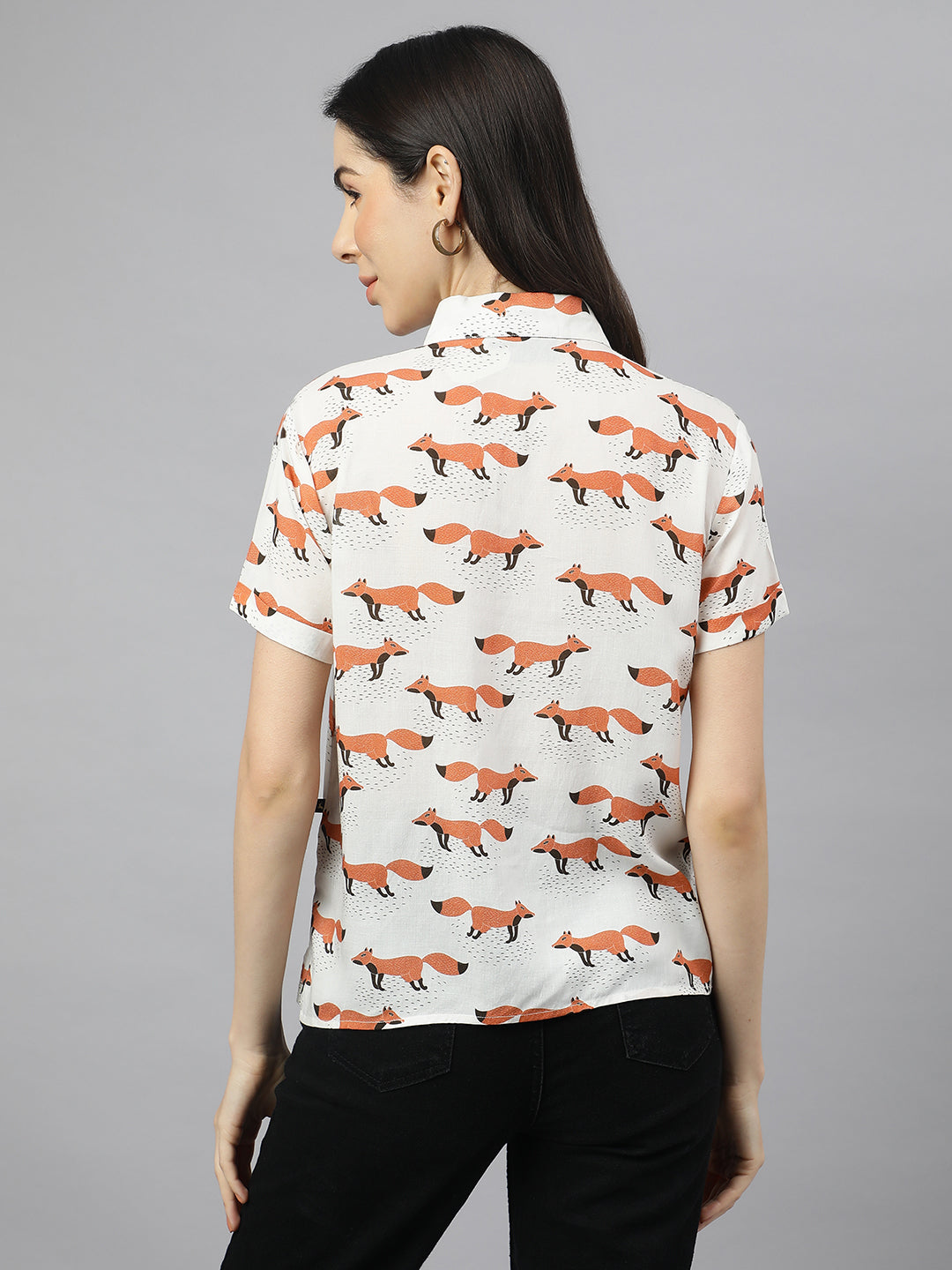 Valbone Women’s White Modal Silk Animal Printed Shirt Half Sleeves