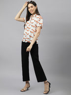 Valbone Women’s White Modal Silk Animal Printed Shirt Half Sleeves