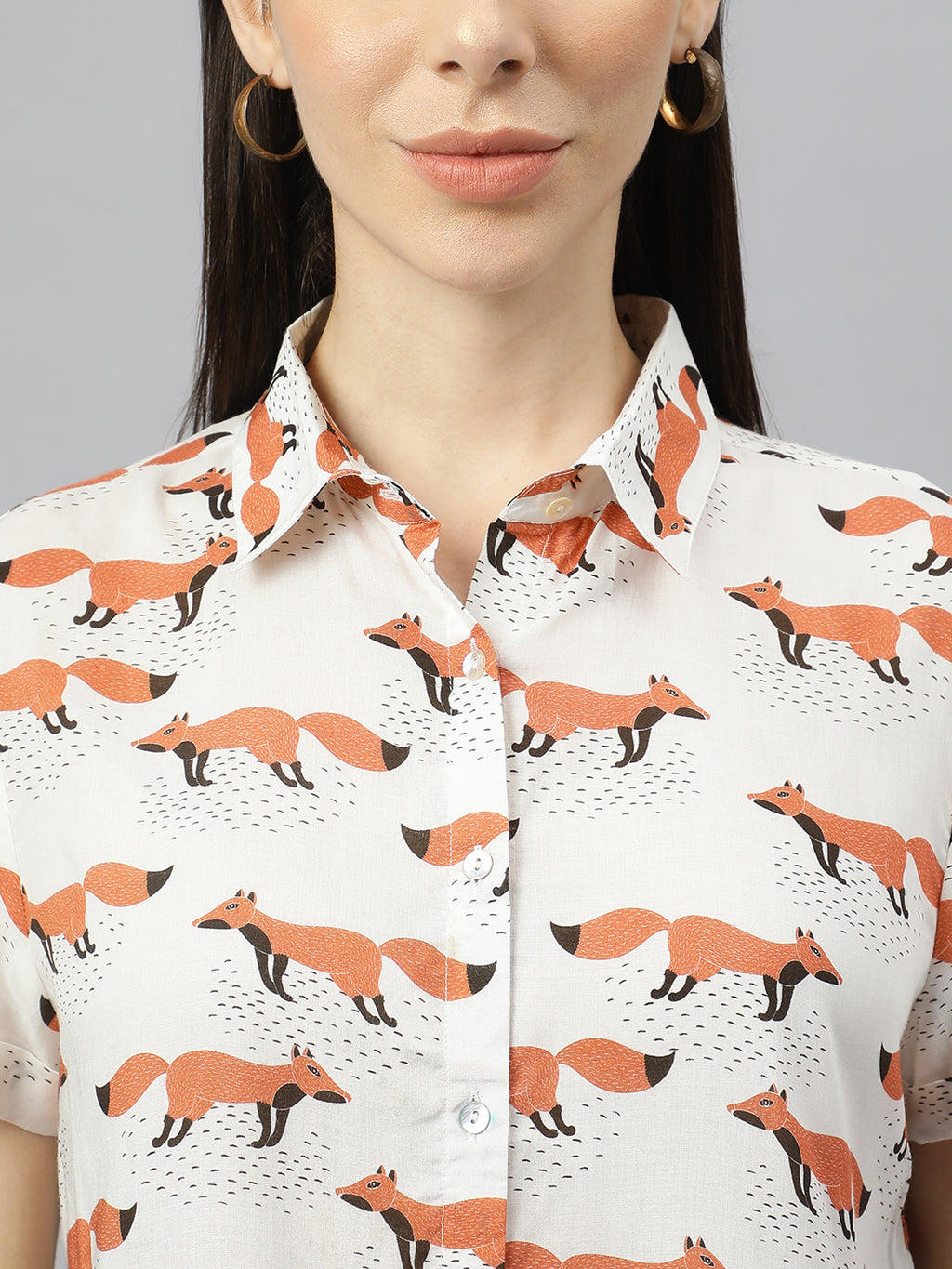 Valbone Women’s White Modal Silk Animal Printed Shirt Half Sleeves