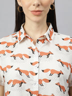 Valbone Women’s White Modal Silk Animal Printed Shirt Half Sleeves