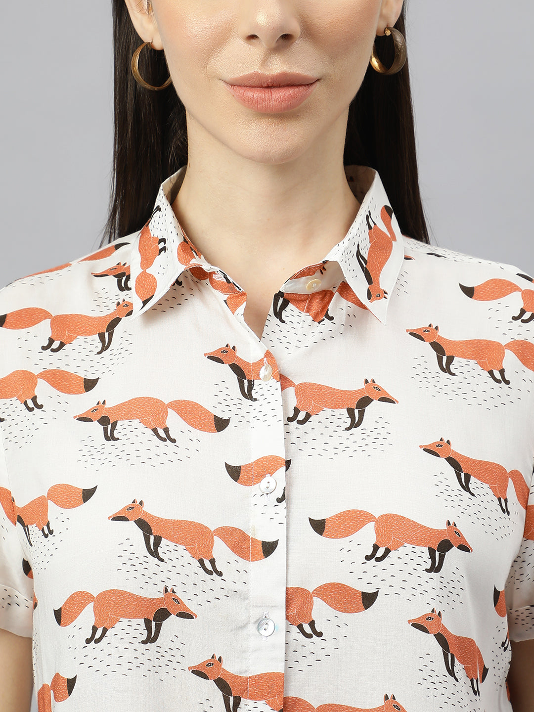 Valbone Women’s White Modal Silk Animal Printed Shirt Half Sleeves