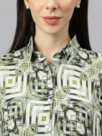 Valbone Women’s Green Modal Silk Printed Shirt Half Sleeves