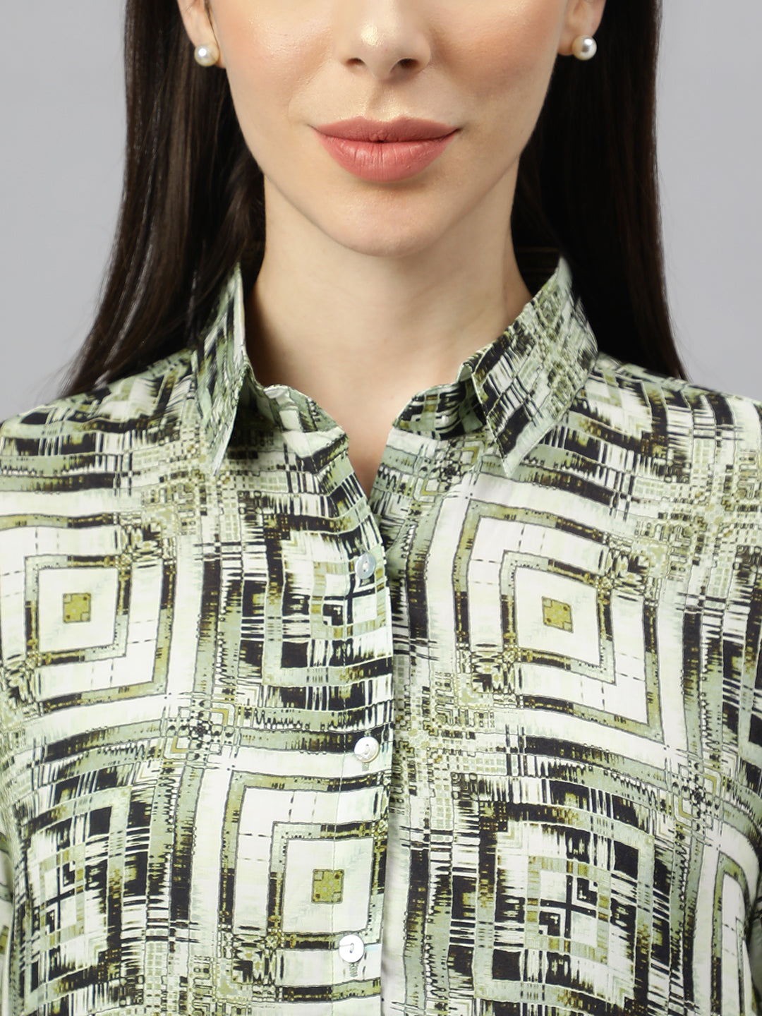 Valbone Women’s Green Modal Silk Printed Shirt Half Sleeves