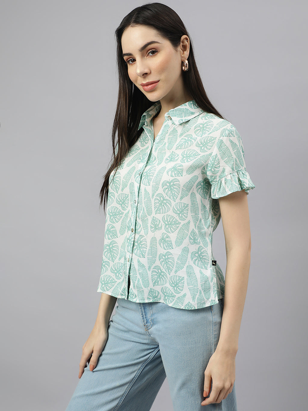 Valbone Women’s Light Green Modal Silk Printed Shirt