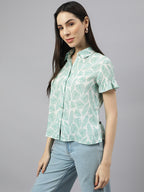 Valbone Women’s Light Green Modal Silk Printed Shirt