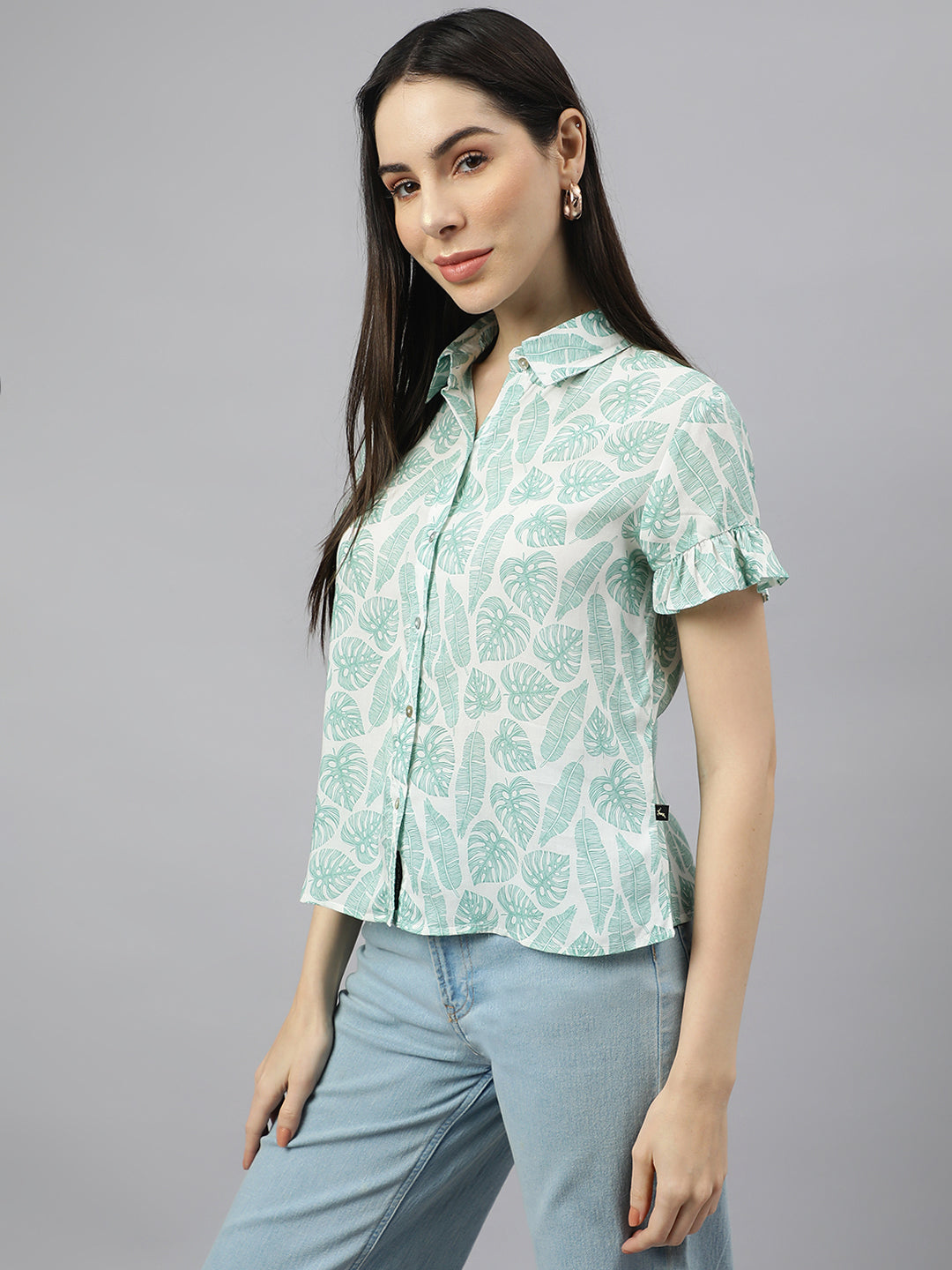 Valbone Women’s Light Green Modal Silk Printed Shirt