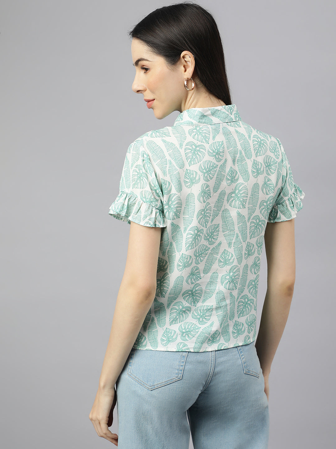 Valbone Women’s Light Green Modal Silk Printed Shirt