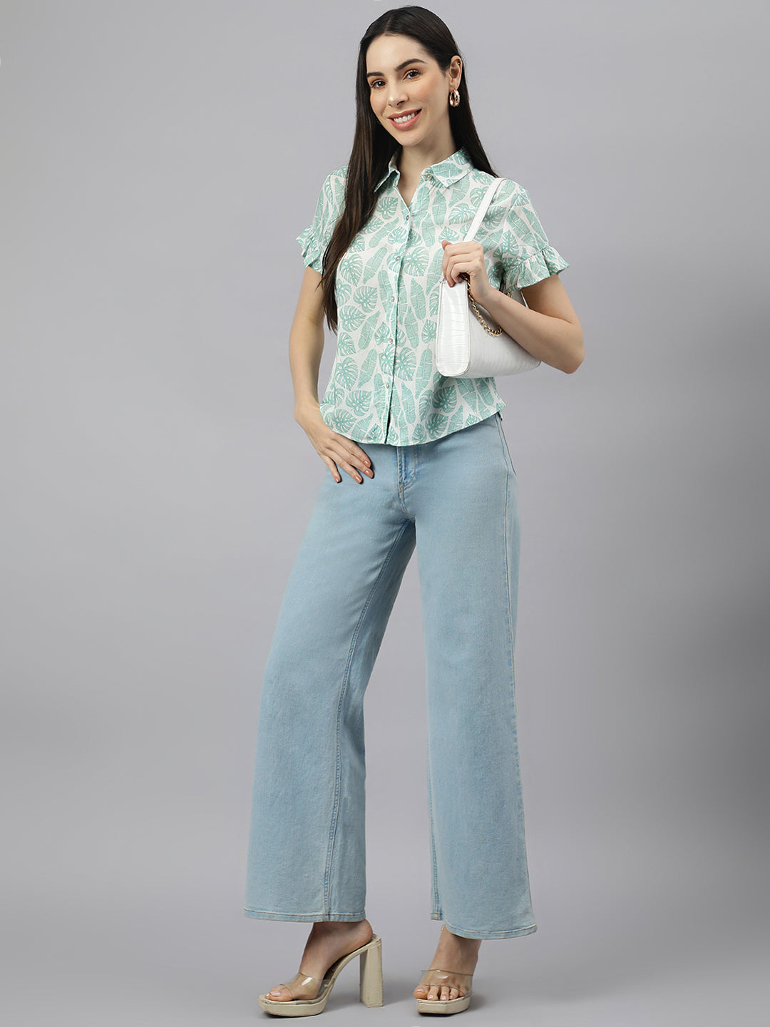 Valbone Women’s Light Green Modal Silk Printed Shirt