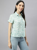 Valbone Women’s Light Green Modal Silk Printed Shirt
