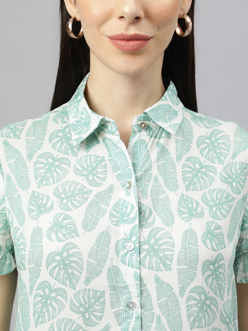 Valbone Women’s Light Green Modal Silk Printed Shirt