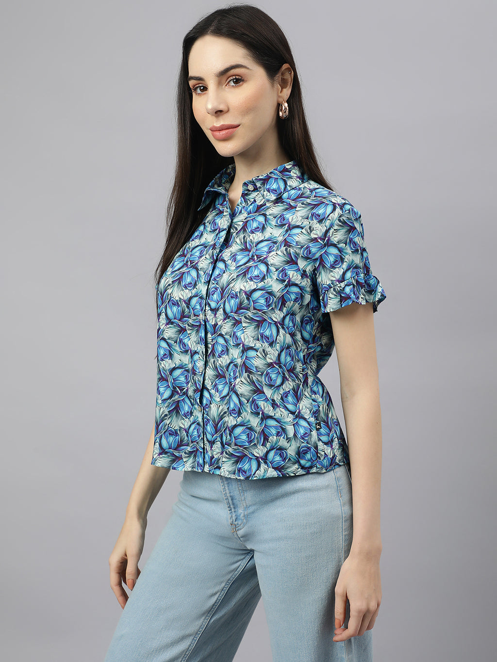 Valbone Women’s Blue Modal Silk Printed Shirt