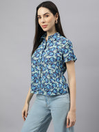 Valbone Women’s Blue Modal Silk Printed Shirt
