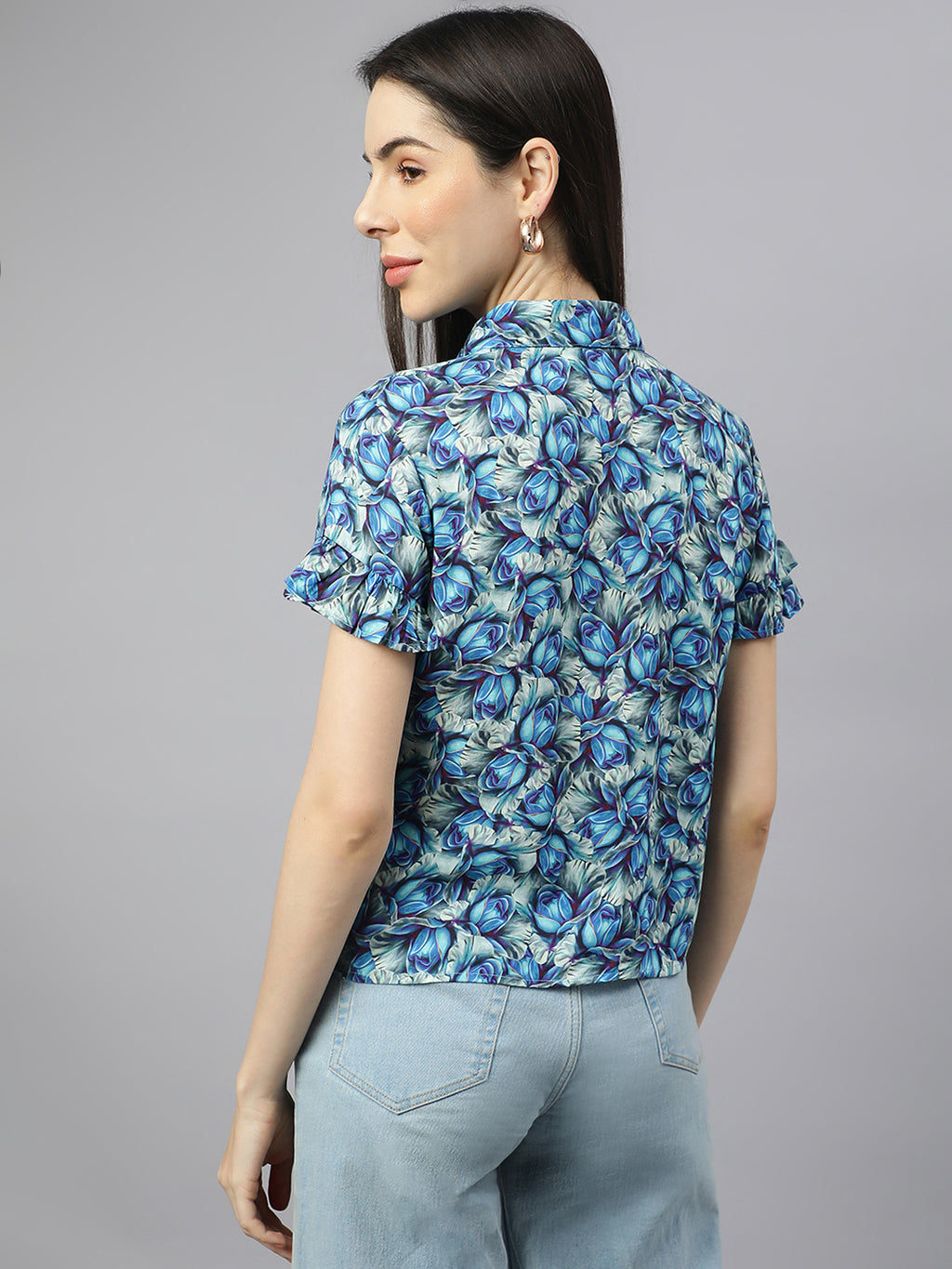 Valbone Women’s Blue Modal Silk Printed Shirt