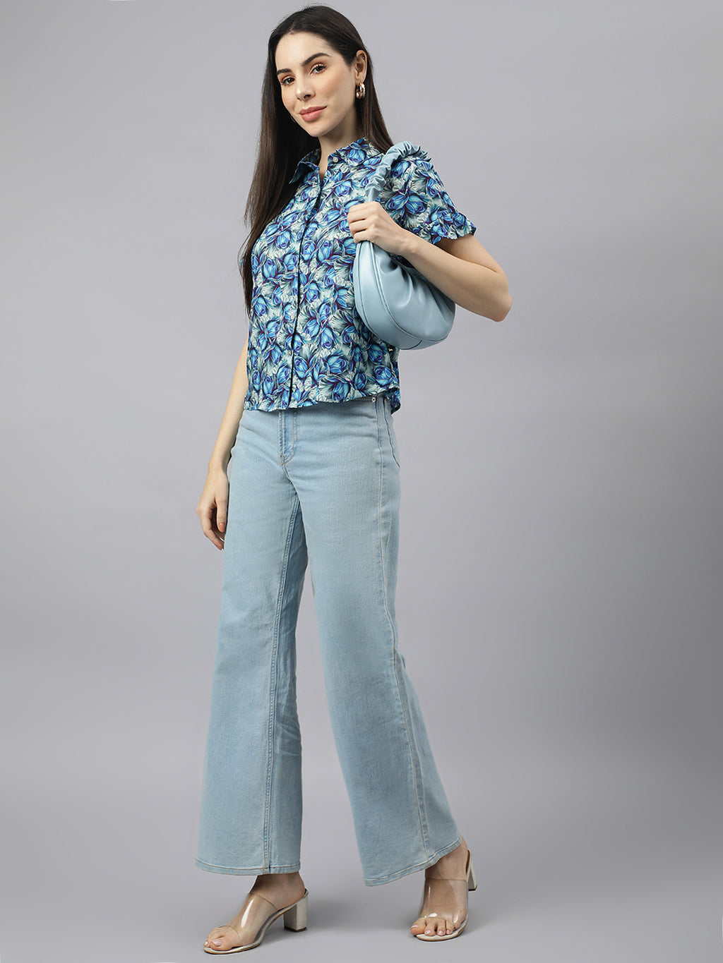 Valbone Women’s Blue Modal Silk Printed Shirt