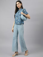 Valbone Women’s Blue Modal Silk Printed Shirt