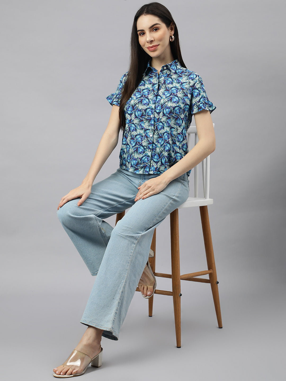 Valbone Women’s Blue Modal Silk Printed Shirt