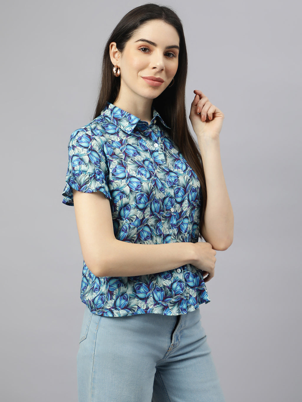 Valbone Women’s Blue Modal Silk Printed Shirt