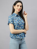 Valbone Women’s Blue Modal Silk Printed Shirt