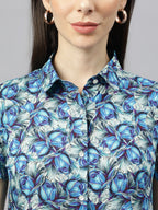 Valbone Women’s Blue Modal Silk Printed Shirt