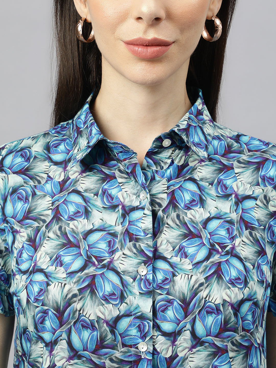 Valbone Women’s Blue Modal Silk Printed Shirt