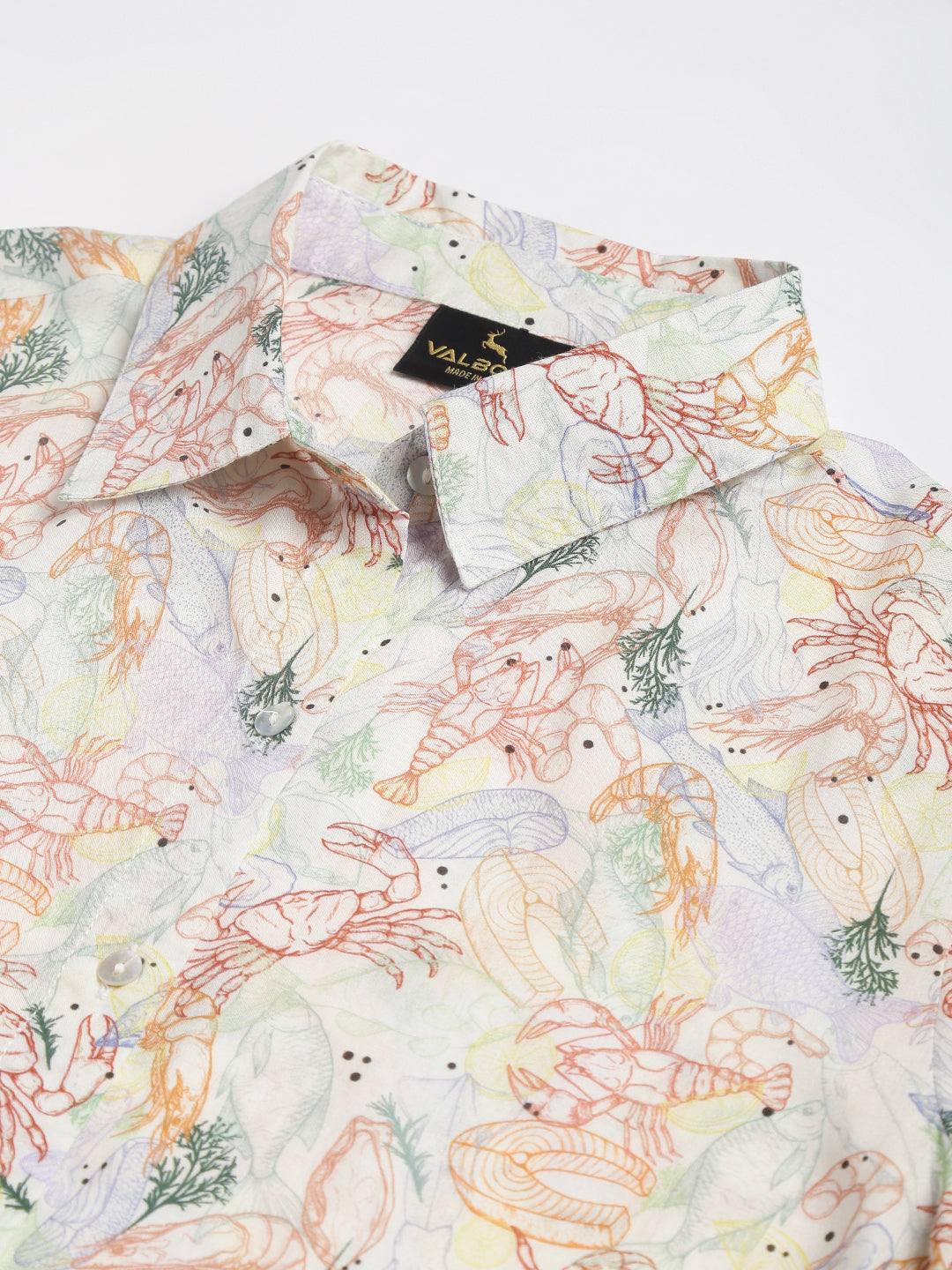 Valbone Women’s White ( Sea Food) Modal Silk Printed Shirt