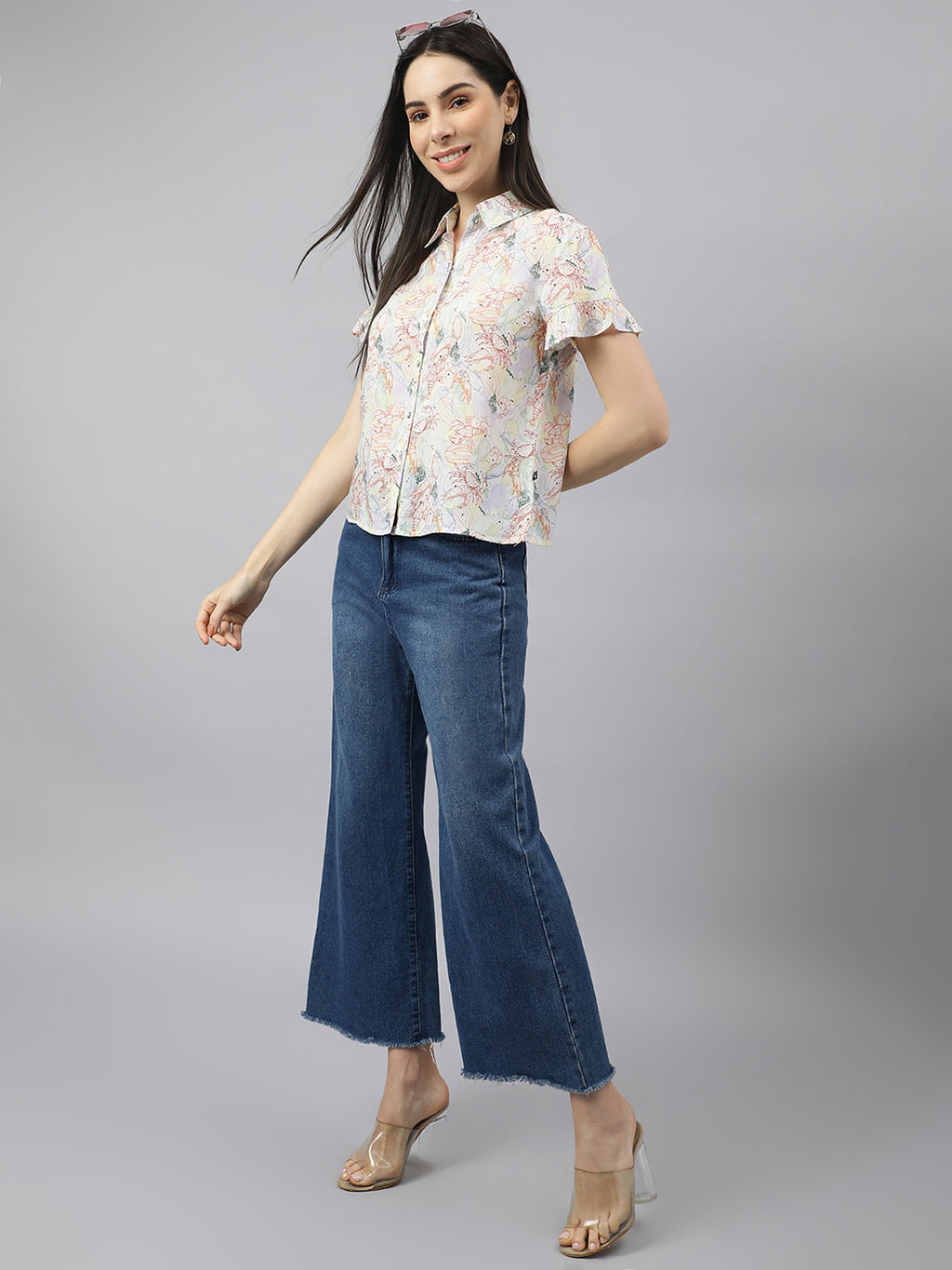 Valbone Women’s White ( Sea Food) Modal Silk Printed Shirt