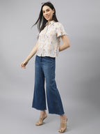 Valbone Women’s White ( Sea Food) Modal Silk Printed Shirt