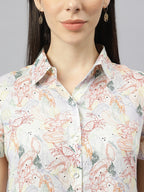 Valbone Women’s White ( Sea Food) Modal Silk Printed Shirt