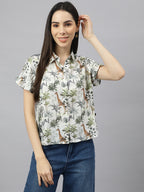 Valbone Women’s Green Modal Silk Printed Shirt Half Sleeves