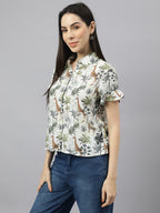 Valbone Women’s Green Modal Silk Printed Shirt Half Sleeves