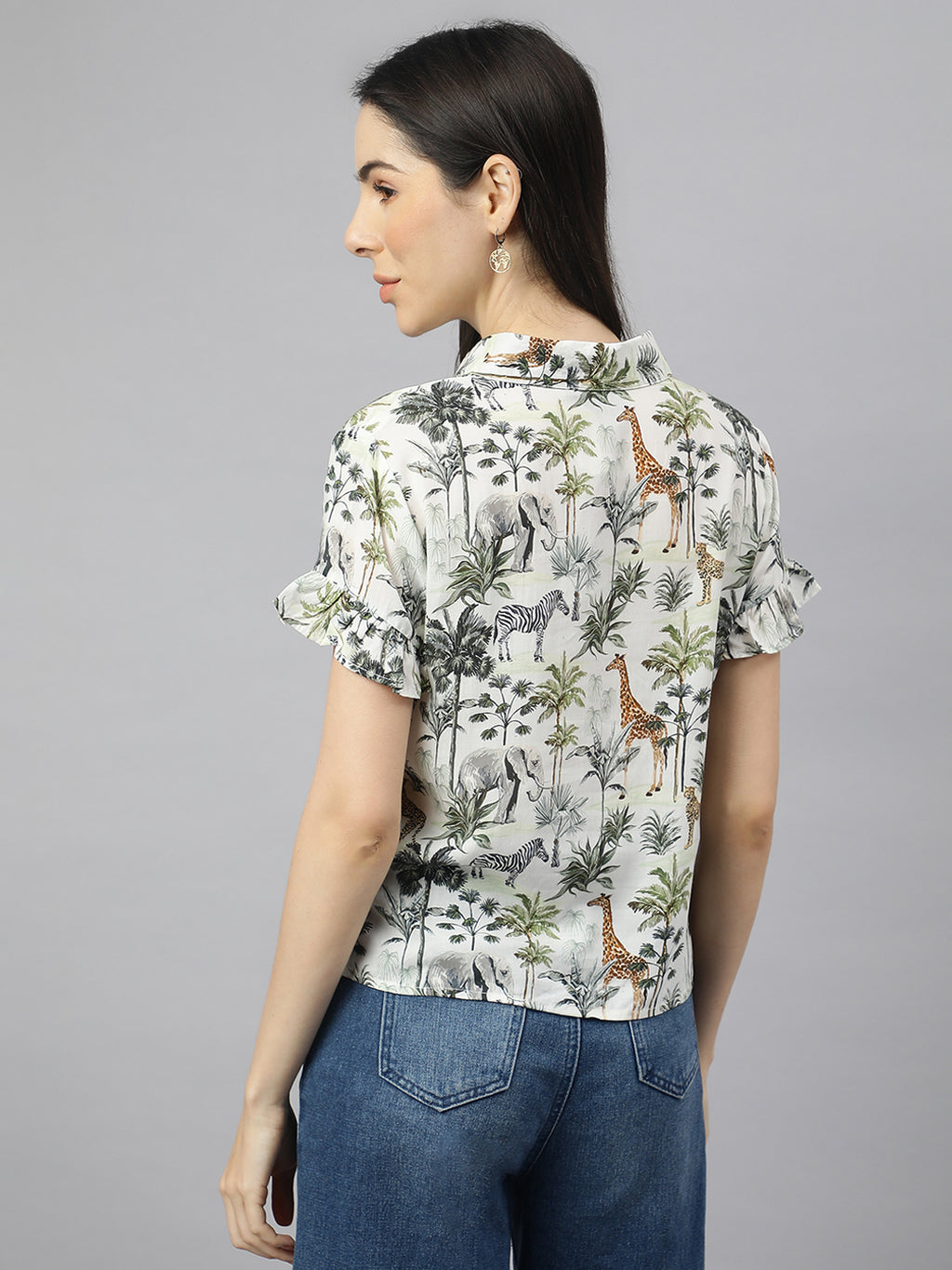 Valbone Women’s Green Modal Silk Printed Shirt Half Sleeves