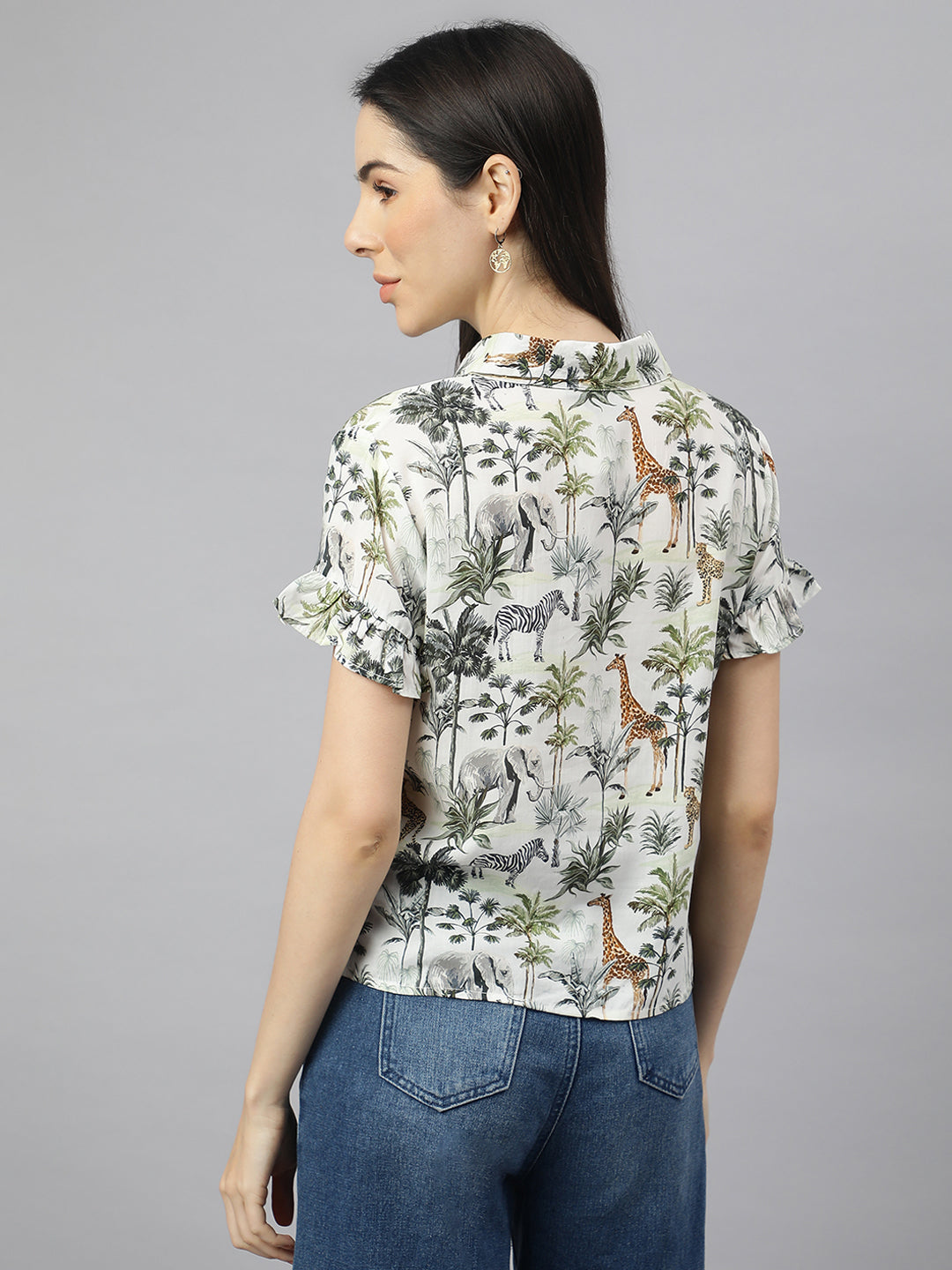 Valbone Women’s Green Modal Silk Printed Shirt Half Sleeves