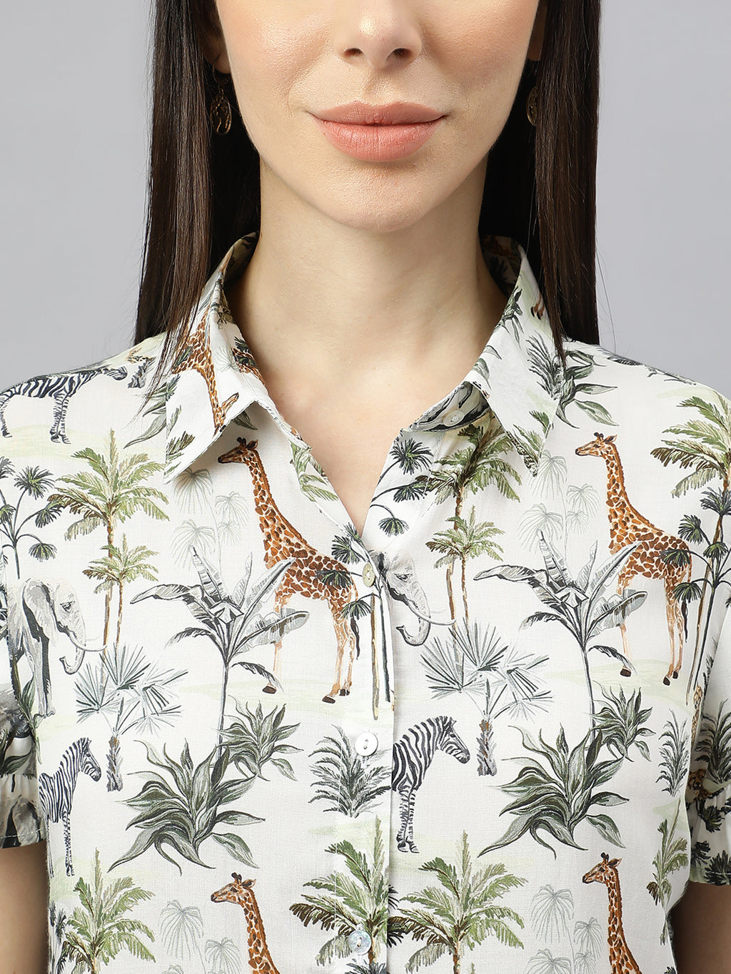 Valbone Women’s Green Modal Silk Printed Shirt Half Sleeves