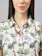 Valbone Women’s Green Modal Silk Printed Shirt Half Sleeves