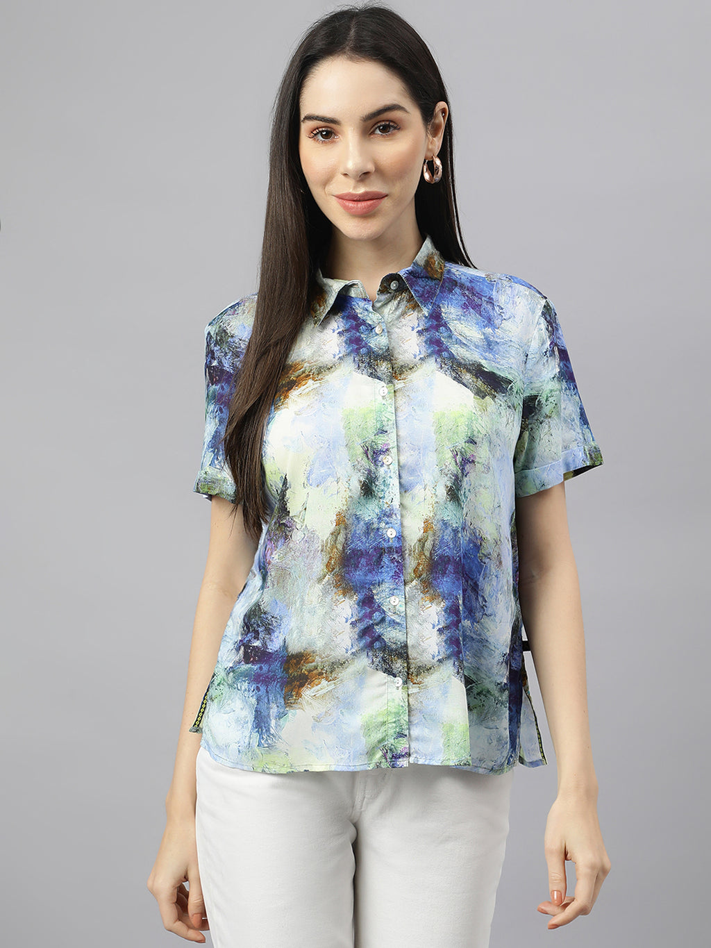 Valbone Women’s Blue Modal Silk Printed Shirt