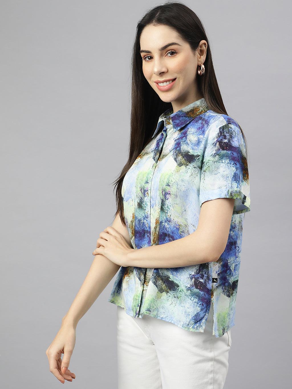 Valbone Women’s Blue Modal Silk Printed Shirt