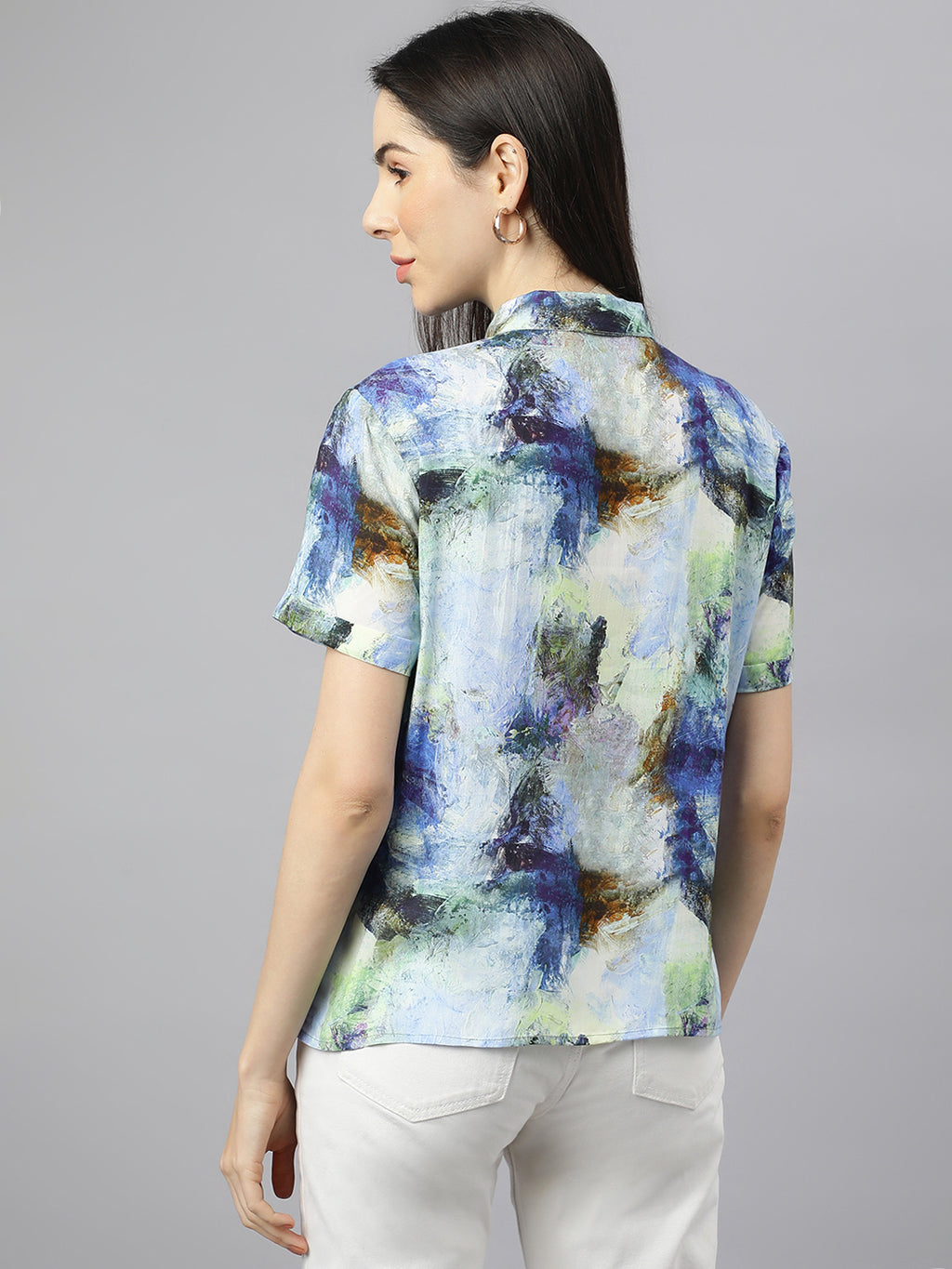 Valbone Women’s Blue Modal Silk Printed Shirt