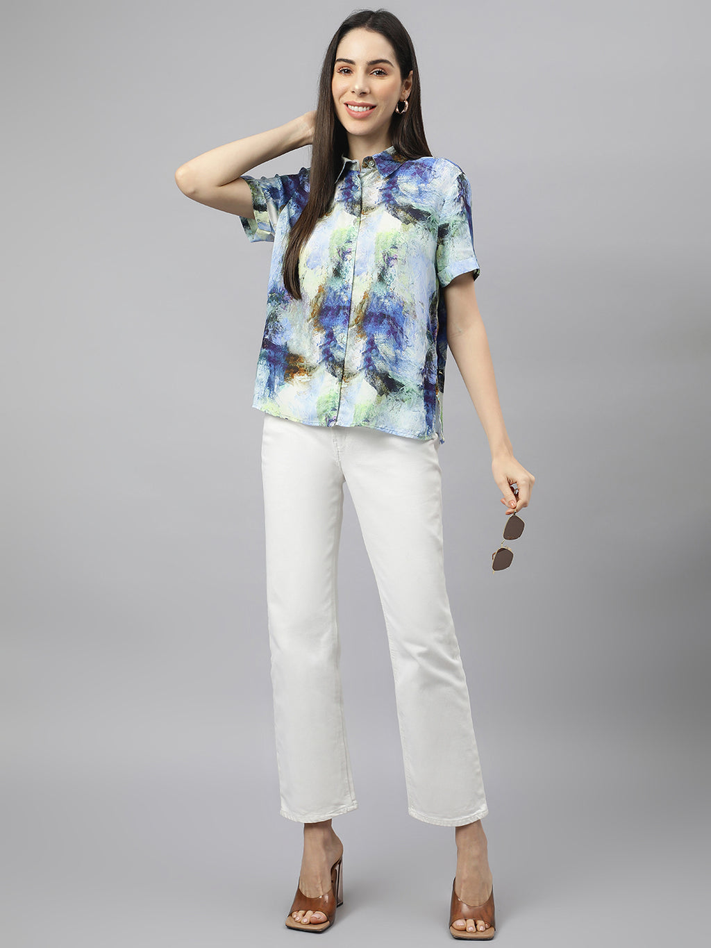 Valbone Women’s Blue Modal Silk Printed Shirt