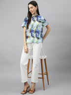 Valbone Women’s Blue Modal Silk Printed Shirt