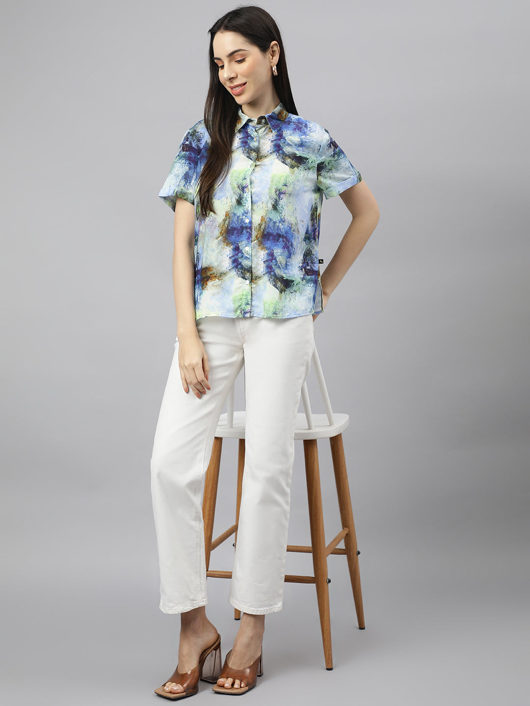 Valbone Women’s Blue Modal Silk Printed Shirt