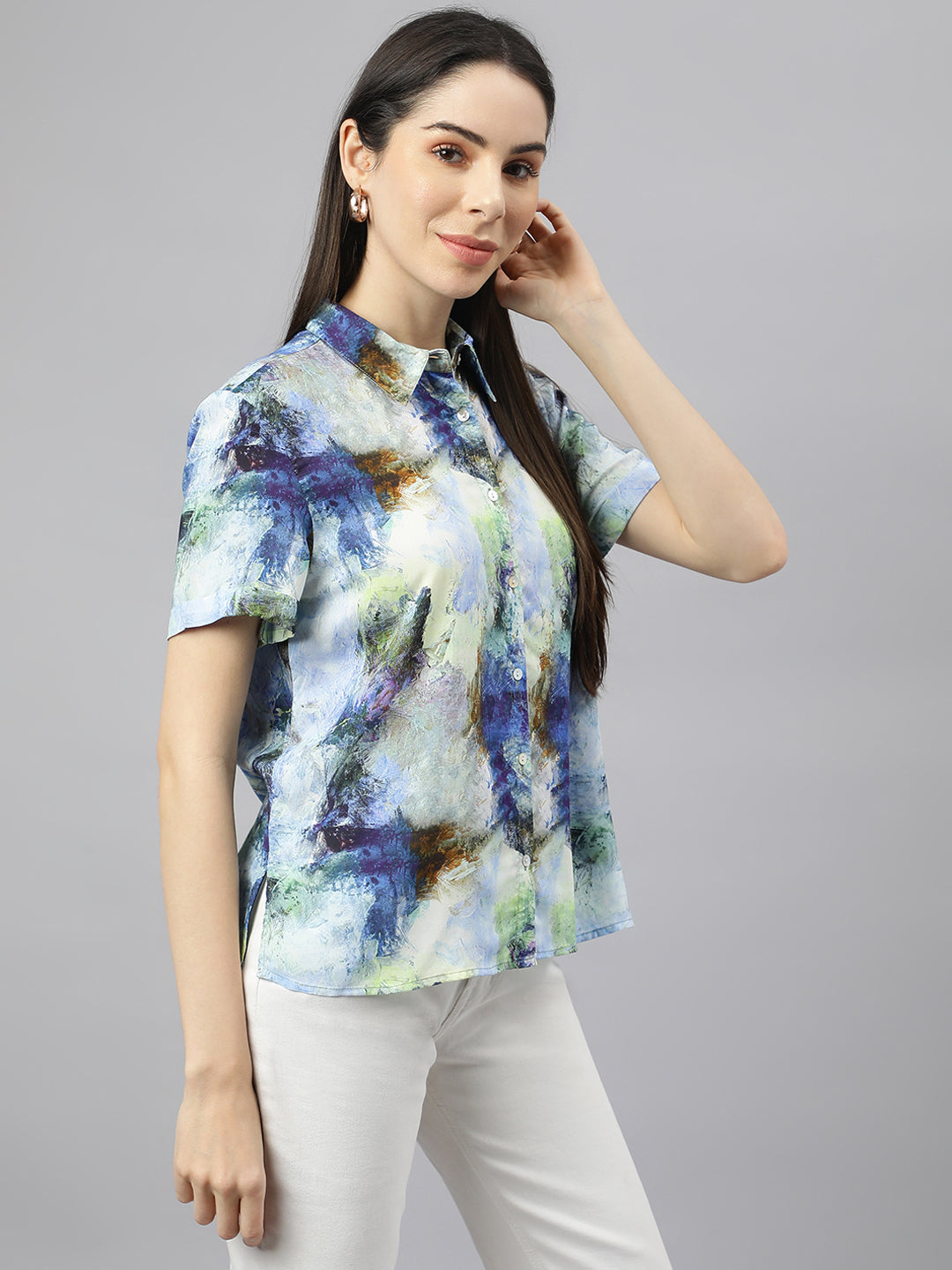 Valbone Women’s Blue Modal Silk Printed Shirt
